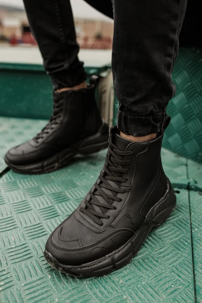 Fermuarlı Bağcık Detaylı Erkek Sneaker Bot Siyah ürün görseli 1