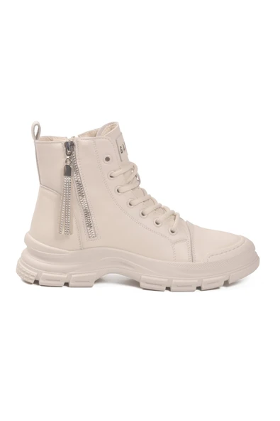 Beyaz Fermuarlı Kaymaz Taban Kadın Sneaker Bot ürün görseli 1