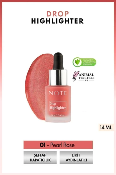 Note Cosmetics Drop Highlighter Işıltılı Likit Aydınlatıcı - 01 Pearl Rose ürün görseli 1