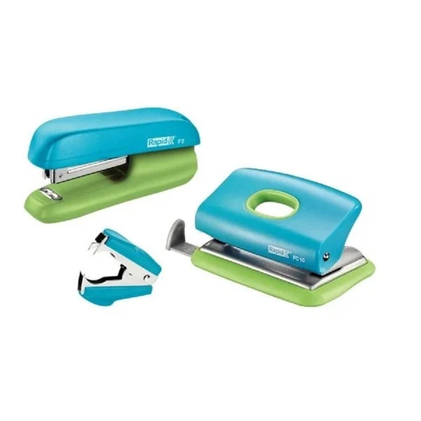 Mini Set Zımba Makinası + 1000'li Tel + Tel Sökücü ve Delgeç (Mavi/Yeşil) ürün görseli 1