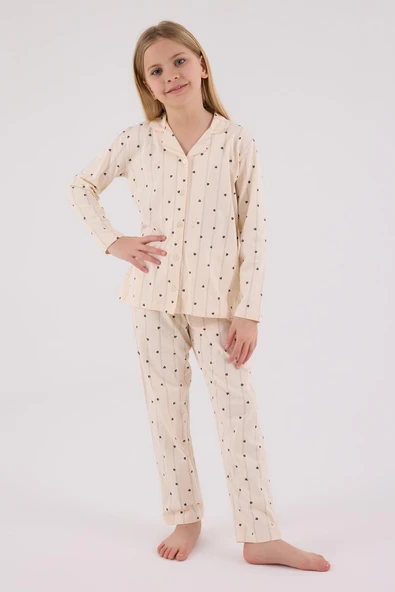 Arnetta Kız Çocuk Gömlek Pijama Krem - Resim 2