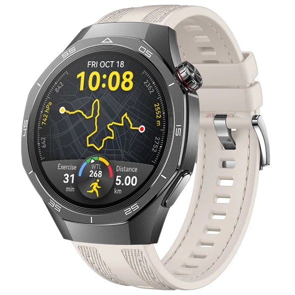 Sneezy Huawei Watch GT5 Pro 46mm ile Uyumlu Metal Tokalı Dikiş Detaylı Şık Dokuma Silikon Kordon  Starlight ürün görseli 1