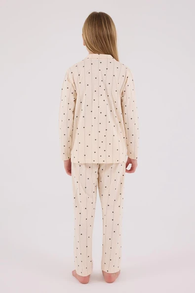 Arnetta Kız Çocuk Gömlek Pijama Krem - Resim 5