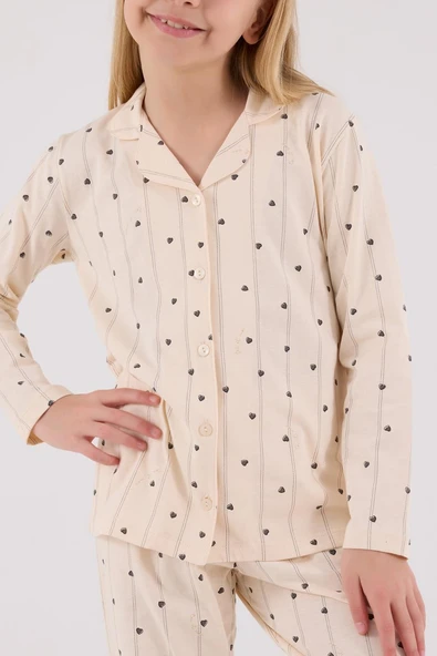 Arnetta Kız Çocuk Gömlek Pijama Krem - Resim 5