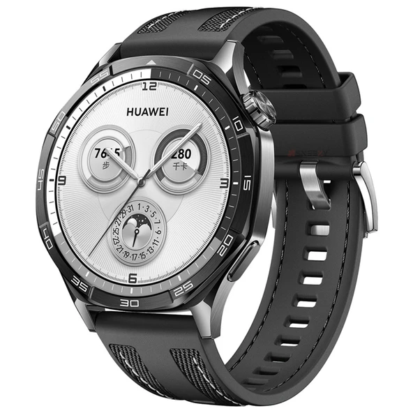 Sneezy Huawei Watch GT5 46mm ile Uyumlu Metal Tokalı Dikiş Detaylı Şık Dokuma Silikon Kordon  Siyah ürün görseli 1