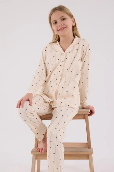 Arnetta Kız Çocuk Gömlek Pijama Krem ürün görseli 1