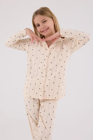 Arnetta Kız Çocuk Gömlek Pijama Krem - Resim 3