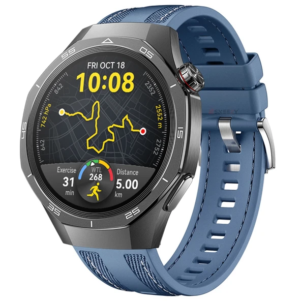 Sneezy Huawei Watch GT5 Pro 46mm ile Uyumlu Metal Tokalı Dikiş Detaylı Şık Dokuma Silikon Kordon  Mavi ürün görseli 1