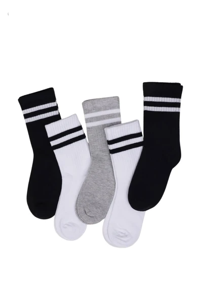 Çocuk Çorap Soket 3 Çift Unisex Beyaz-Siyah-Gri ürün görseli 1