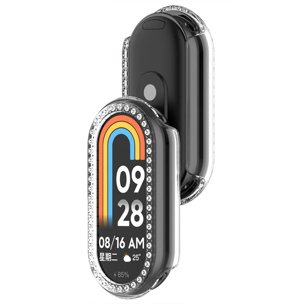Xiaomi Smart Band 8 İle Uyumlu Zarif Kristal Taşlı Kasa Koruyucu Kılıf  Şeffaf ürün görseli 1