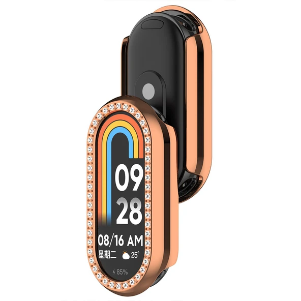 Xiaomi Smart Band 8 İle Uyumlu Zarif Kristal Taşlı Kasa Koruyucu Kılıf  Rose Gold ürün görseli 1
