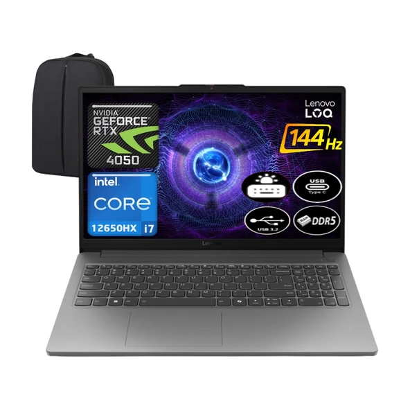 Lenovo Loq Intel Core I7 12650HX 16 GB Ram 2 Tb SSD RTX4050 Windows 11 Pro 15.6" Fhd 144Hz 83LK002VTR-EP6 + Elektropasaj Çanta ürün görseli 1