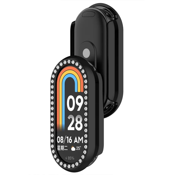 Xiaomi Smart Band 8 İle Uyumlu Zarif Kristal Taşlı Kasa Koruyucu Kılıf  Siyah ürün görseli 1