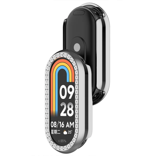 Xiaomi Smart Band 8 İle Uyumlu Zarif Kristal Taşlı Kasa Koruyucu Kılıf  Gümüş ürün görseli 1