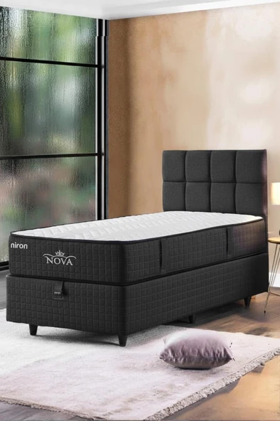 Nova Yatak 180x200 Çift Kişilik - 25 cm Paket Yaylı Ortopedik, Orta Sert, Antrasit, Pamuklu Kumaş ürün görseli 1