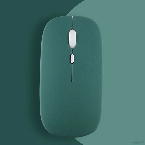 Apple Macbook Şarj Edilebilir Sessiz Mouse Bluetooth + 2.4Hz Wifi Kablosuz Mouse Fare  Haki ürün görseli 1