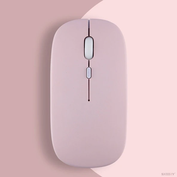 Apple Macbook Şarj Edilebilir Sessiz Mouse Bluetooth + 2.4Hz Wifi Kablosuz Mouse Fare  Pembe ürün görseli 1
