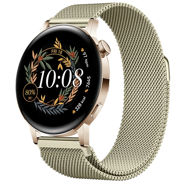 Huawei Watch GT3 42mm GT2 42mm Uyumlu Kordon Manyetik Milanese Loop Metal Kordon  Retro Gold ürün görseli 1