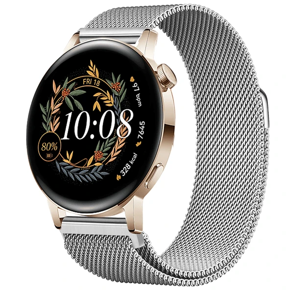 Huawei Watch GT3 42mm GT2 42mm Uyumlu Kordon Manyetik Milanese Loop Metal Kordon  Gümüş ürün görseli 1