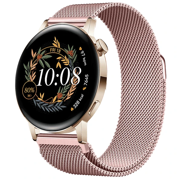 Huawei Watch GT3 42mm GT2 42mm Uyumlu Kordon Manyetik Milanese Loop Metal Kordon  Pembe ürün görseli 1
