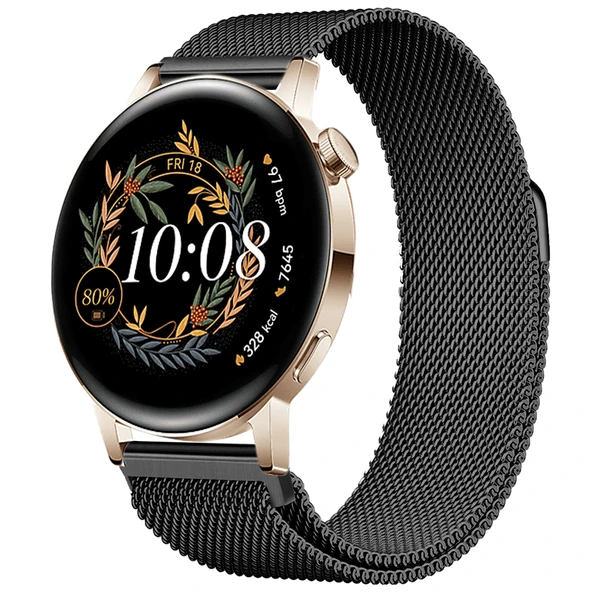 Huawei Watch GT3 42mm GT2 42mm Uyumlu Kordon Manyetik Milanese Loop Metal Kordon  Siyah ürün görseli 1