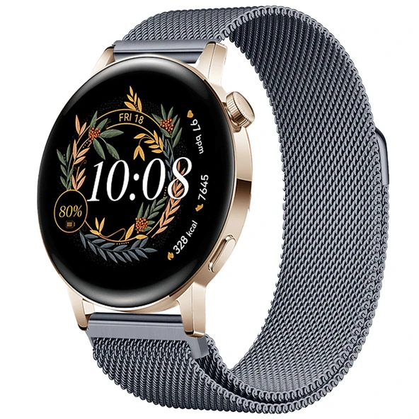 Huawei Watch GT3 42mm GT2 42mm Uyumlu Kordon Manyetik Milanese Loop Metal Kordon  Koyu Gri ürün görseli 1