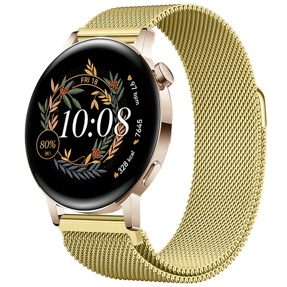 Huawei Watch GT3 42mm GT2 42mm Uyumlu Kordon Manyetik Milanese Loop Metal Kordon  Gold ürün görseli 1