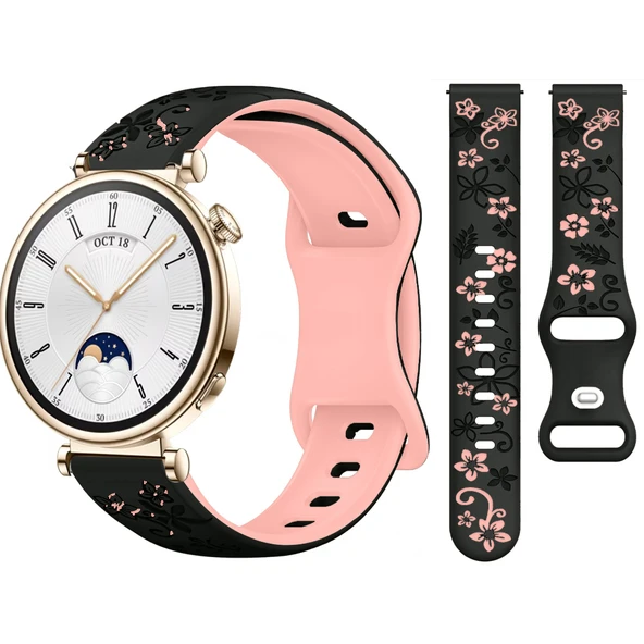 Huawei Watch GT4 41mm Uyumlu FloraFlex Çiçek Desenli Yumuşak Soft Silikon Kordon  Pudra ürün görseli 1
