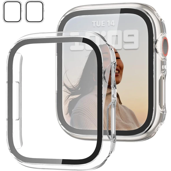 Apple Watch Series 10 42mm Uyumlu Starlight 360 Derece Koruma ve Temperli Cam Ekran Koruyucu  Şeffaf ürün görseli 1