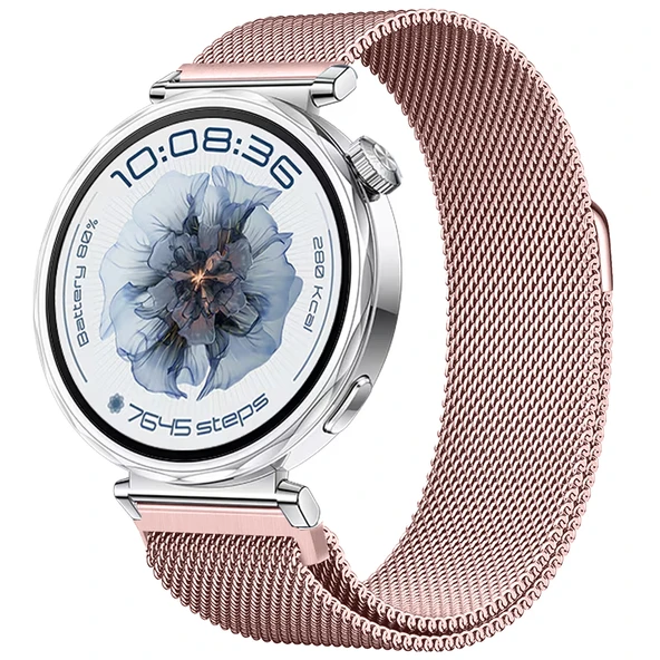 Huawei Watch GT5 41mm Uyumlu Manyetik Milanese Loop Metal Kordon  Pembe ürün görseli 1