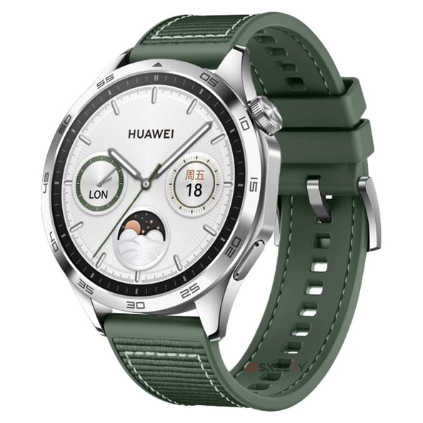 Sneezy Huawei Watch Gt4 46mm İle Uyumlu 22mm Dikiş Desenli Dokuma Silikon Kordon  Haki ürün görseli 1