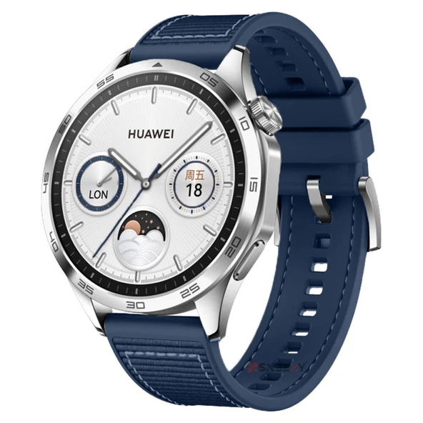 Sneezy Huawei Watch Gt4 46mm İle Uyumlu 22mm Dikiş Desenli Dokuma Silikon Kordon  Lacivert ürün görseli 1