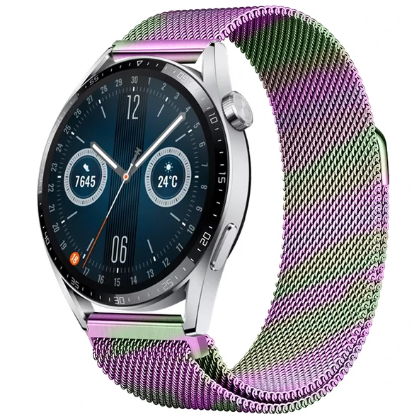 Huawei Watch GT3 46mm GT3 Pro 46mm Gt2 46mm Gt2 Pro 46mm Uyumlu Manyetik Milanese Loop Metal Kordon  Rainbow ürün görseli 1