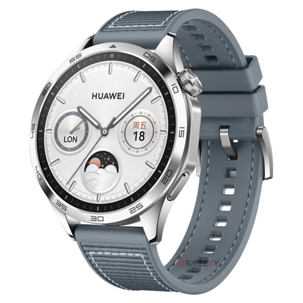 Sneezy Huawei Watch Gt4 46mm İle Uyumlu 22mm Dikiş Desenli Dokuma Silikon Kordon  Gri ürün görseli 1