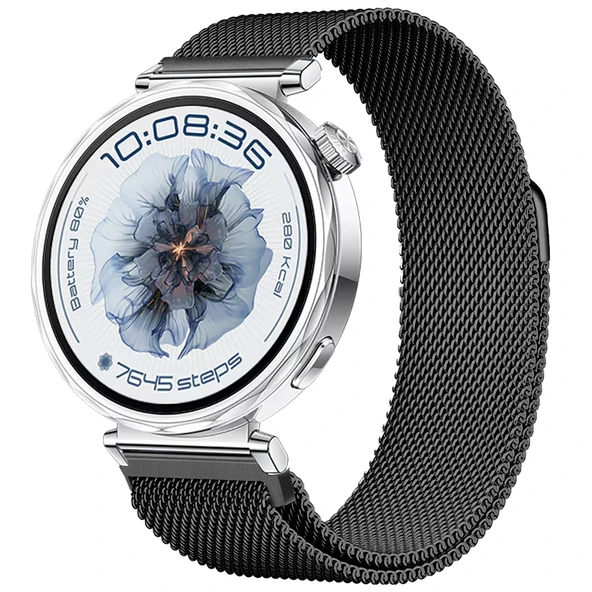 Huawei Watch GT5 41mm Uyumlu Manyetik Milanese Loop Metal Kordon  Siyah ürün görseli 1
