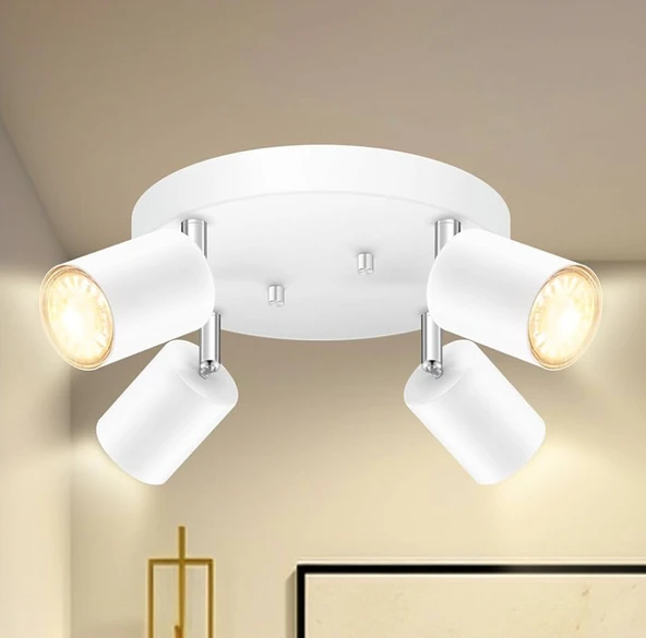 Rsylight Metal Beyaz Retro Dekoratif Modern 4 Lü Led Spot 180 Derece Mafsallı Günışığı Ampullü ürün görseli 1