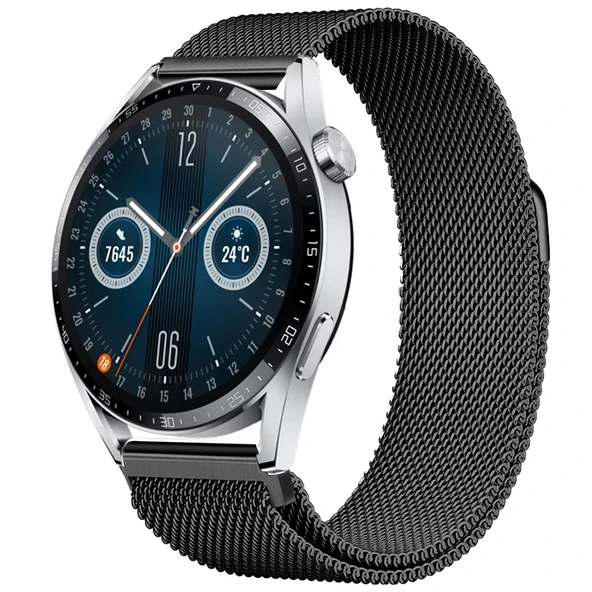 Huawei Watch GT3 46mm GT3 Pro 46mm Gt2 46mm Gt2 Pro 46mm Uyumlu Manyetik Milanese Loop Metal Kordon  Siyah ürün görseli 1