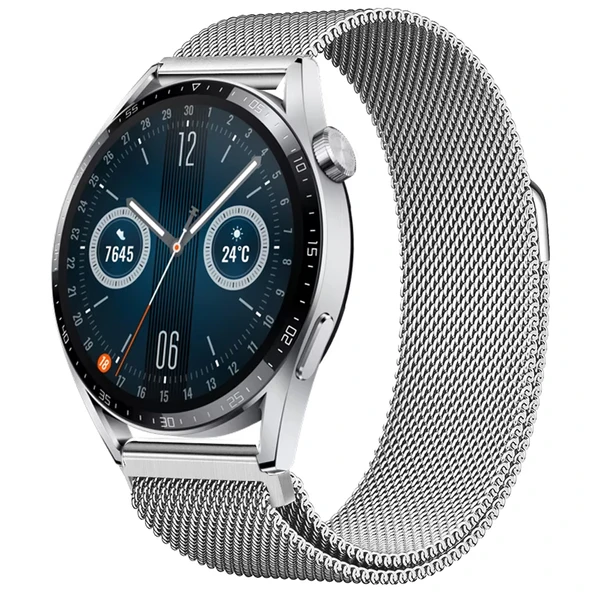 Huawei Watch GT3 46mm GT3 Pro 46mm Gt2 46mm Gt2 Pro 46mm Uyumlu Manyetik Milanese Loop Metal Kordon  Gümüş ürün görseli 1
