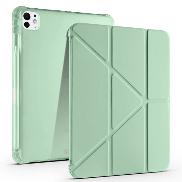 iPad Pro 11 inç M4 2024 Uyumlu Kılıf Üçgen Katlanabilir Kalem Şarj Bölmeli Kılıf A2836 A2837 A3006  Yeşil ürün görseli 1
