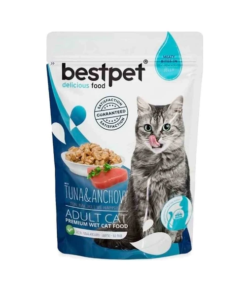 Bestpet Ton Balıklı ve Hamsili Jelly Pouch Yetişkin Kedi Yaş Maması 85 Gr ürün görseli 1