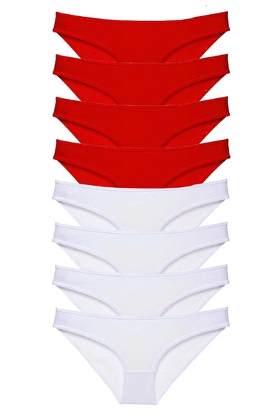 8 adet Süper Eko Set Likralı Kadın Slip Külot Kırmızı Beyaz ürün görseli 1