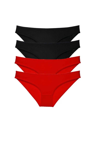 4 adet Süper Eko Set Likralı Kadın Slip Külot Siyah Kırmızı ürün görseli 1