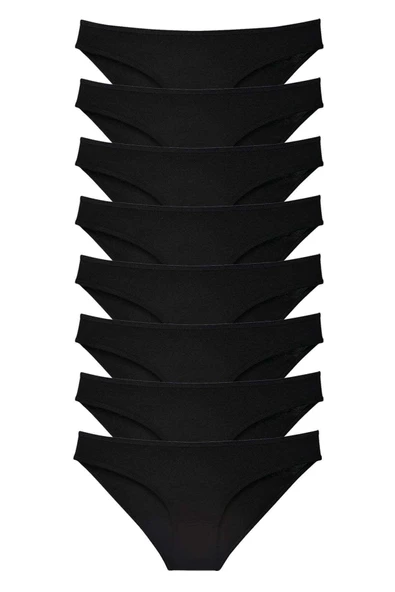 8 adet Süper Eko Set Likralı Kadın Slip Külot Siyah ürün görseli 1