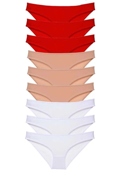 9 adet Süper Eko Set Likralı Kadın Slip Külot Kırmızı Ten Beyaz ürün görseli 1