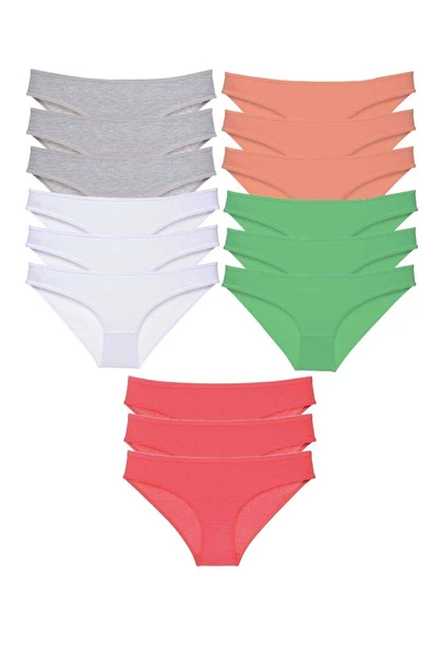 15 adet Süper Eko Set Likralı Kadın Slip Külot Gri Beyaz Pudra Yeşil Fuşya ürün görseli 1