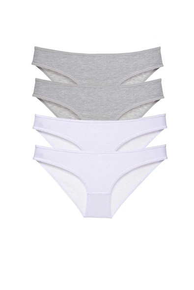 4 adet Süper Eko Set Likralı Kadın Slip Külot Gri Beyaz ürün görseli 1