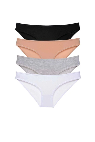 4 adet Süper Eko Set Likralı Kadın Slip Külot Siyah Ten Gri Beyaz ürün görseli 1