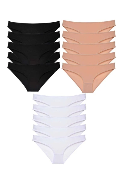 15 adet Süper Eko Set Likralı Kadın Slip Külot Siyah Ten Beyaz ürün görseli 1