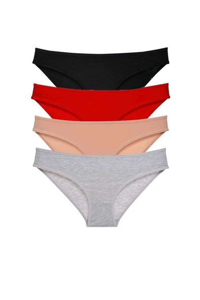 4 adet Süper Eko Set Likralı Kadın Slip Külot Siyah Kırmızı Ten Gri ürün görseli 1