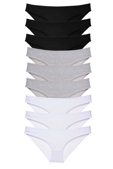 9 adet Süper Eko Set Likralı Kadın Slip Külot Siyah Gri Beyaz ürün görseli 1